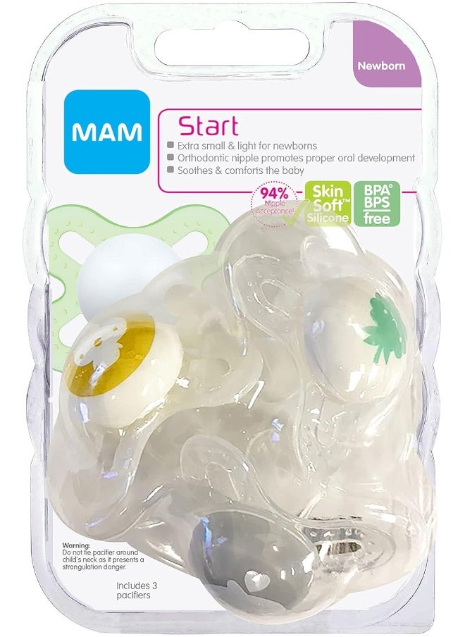 MAM MAM Start Newborn Pacifiers Value Pack 0-2 Months, Newborn Unisex Baby Pacifiers (3 Pack), Best Pacifier for Breastfed Babies  - Image 2