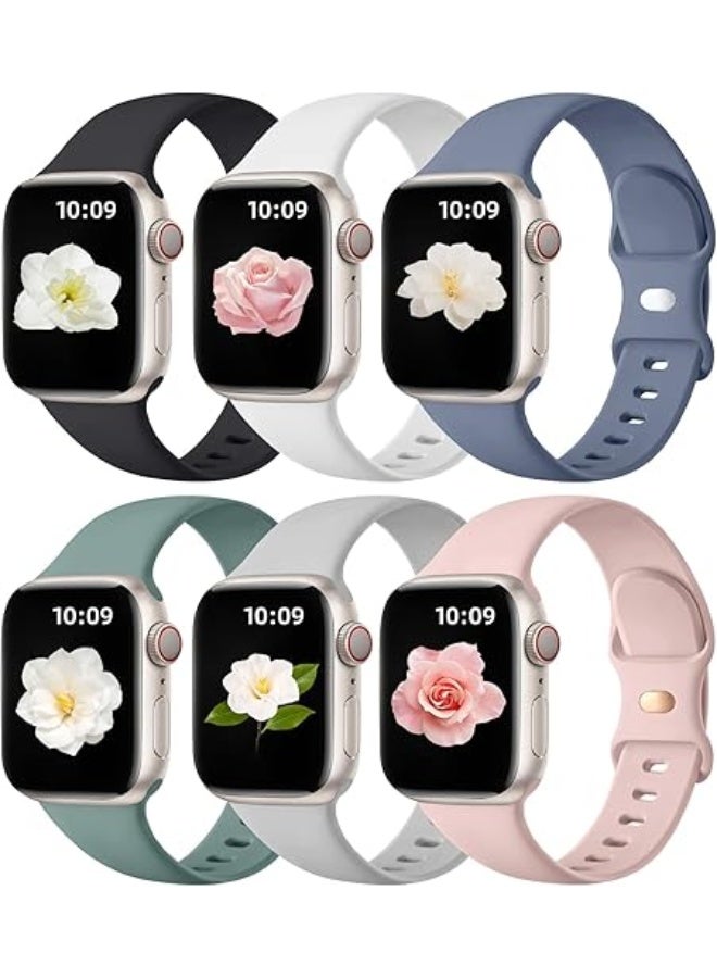 6 Pack Sport Bands Compatible with Apple Watch Band 38mm 40mm 41mm 42mm 44mm 45mm 49mm 46mm,Silicone Waterproof Strap for iWatch Apple Watch Series 11 10 9 Ultra 8 7 6 5 4 3 2 6 SE Women Men - Image 1