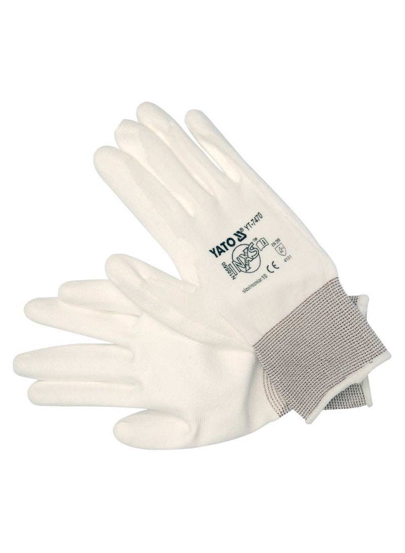 YATO Gloves Nylon/Pu White 10" 1pair on Header Card YT-7470