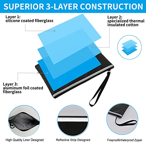 MUBYE Fireproof Waterproof Money Document Bag - Safe Zipper Bags with Reflective Strip, Fire & Water Proof Storage Organizer Pouch for A4 Important Documents Holder,File,Cash,Passport,Tablet (13.4" x 9.8") - Image 3
