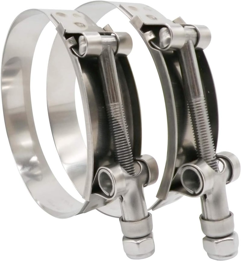 ROADFORMER 90mm - 98mm T-Bolt O.D. Hose Clamp - Working Range 3.54" - 3.86" for 3.75" Hose OD, Stainless Steel Bolt and Band, Floating Bridge and Nylon Insert Locknut (90mm - 98mm, 2 pack) - Image 1
