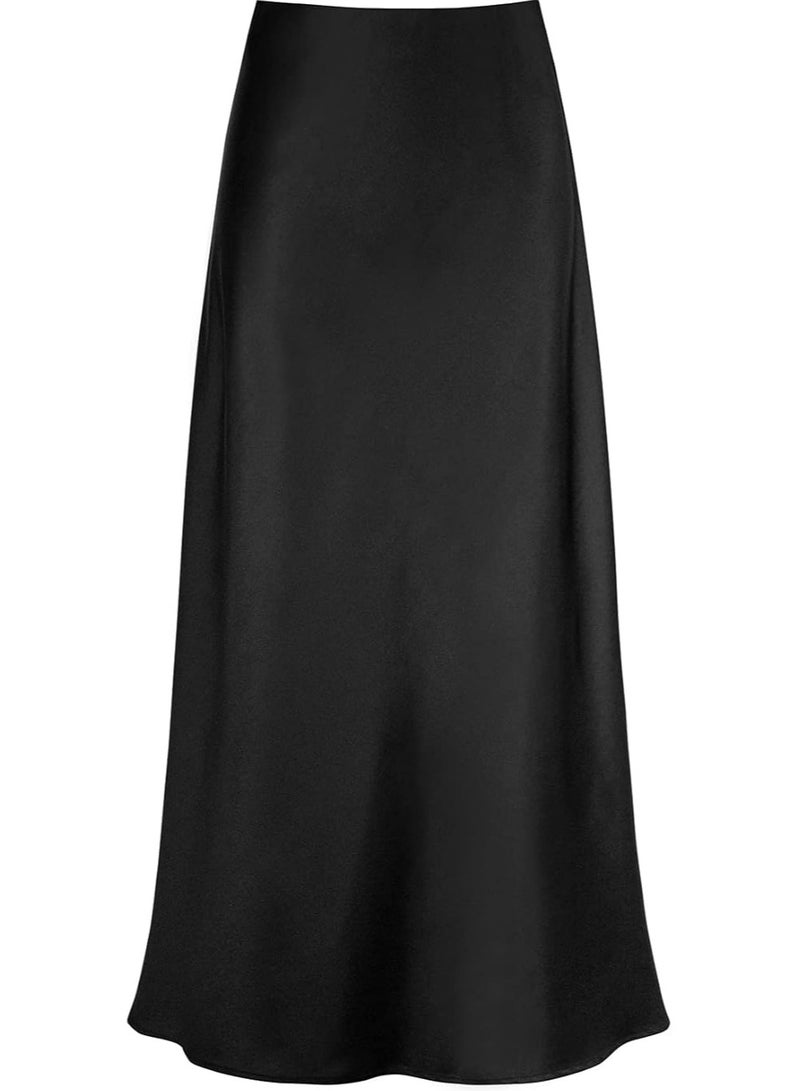 general Women Satin High Waisted Maxi Skirts Hidden Elasticized - Image 1