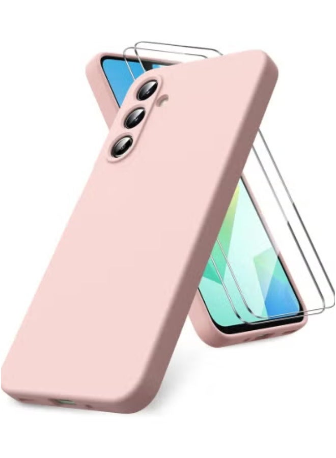 JAJEEK Case for Samsung Galaxy A16 4G/5G – 2 Pack Tempered Glass Screen Protector & Soft TPU Liquid Silicone Shockproof Rubber Gel Case in Pinksand | Full Protection Bundle with Anti-Scratch, Anti-Fingerprint, and Durable Design for Samsung A16 - Image 1