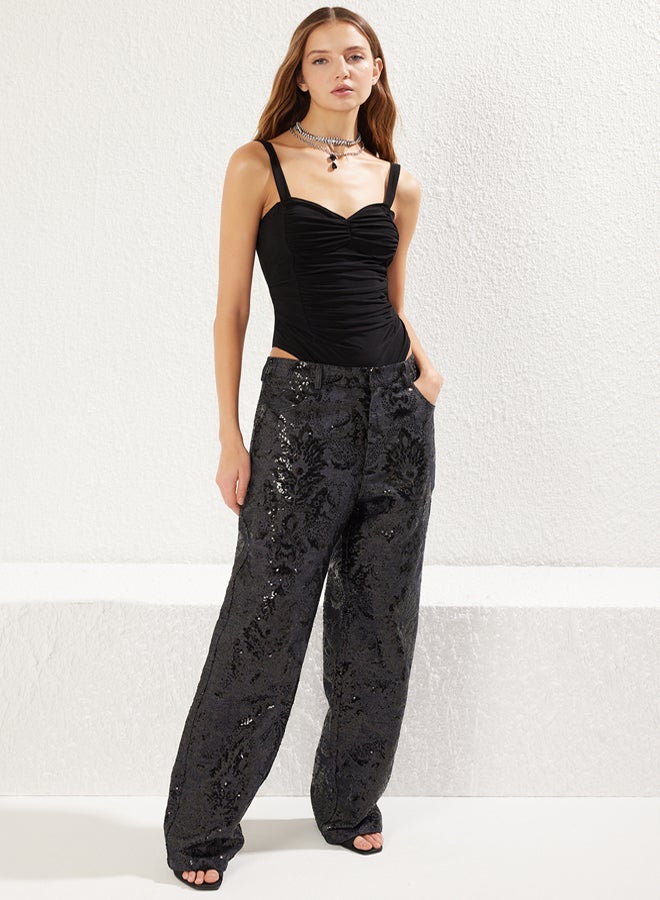 trendyol Black Draped Snap Knit Bodysuit  - Image 3