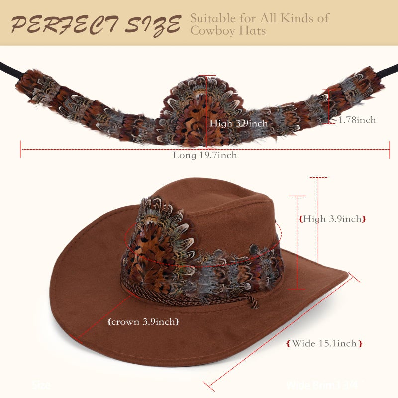 Meudid Feather Hat Band for Men Women - 100% Natural Feather Cowboy Western Hat Bands with Adjustable Strap Rustic Modern Design Fits All Cowboy Western Hats - One Size - Image 4