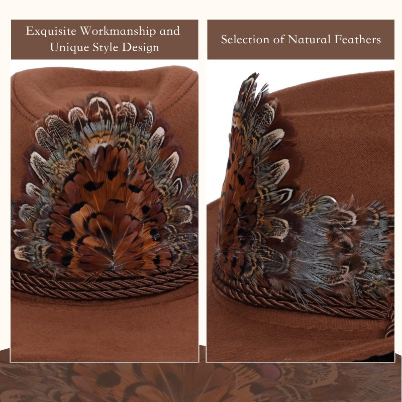 Meudid Feather Hat Band for Men Women - 100% Natural Feather Cowboy Western Hat Bands with Adjustable Strap Rustic Modern Design Fits All Cowboy Western Hats - One Size - Image 2