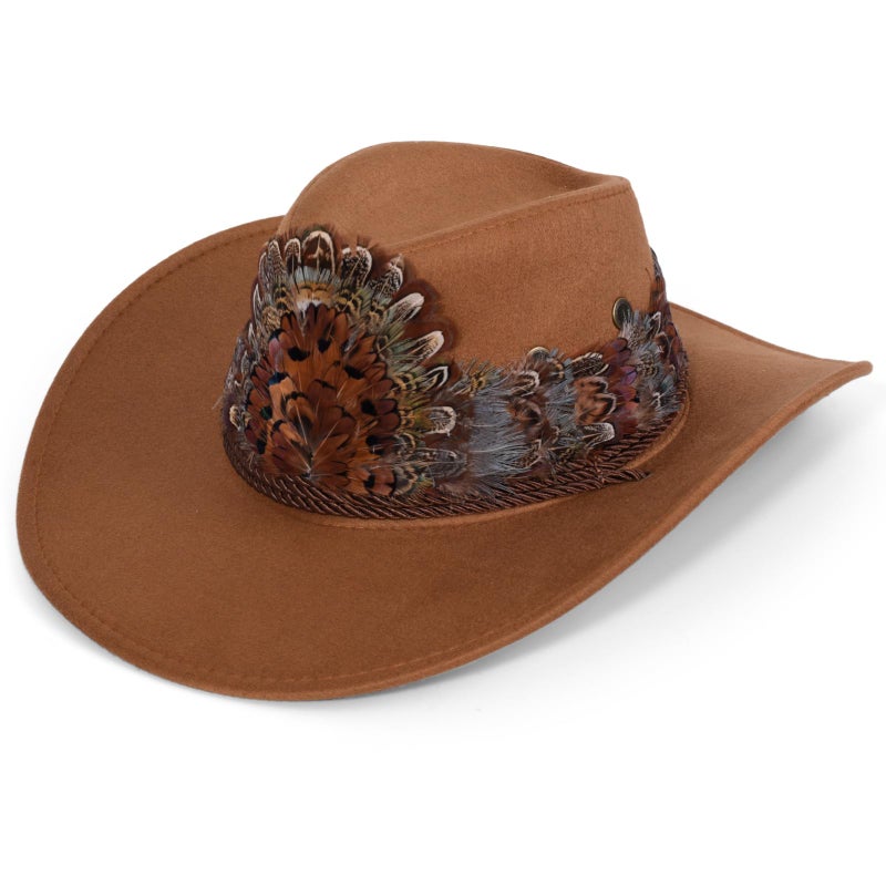 Meudid Feather Hat Band for Men Women - 100% Natural Feather Cowboy Western Hat Bands with Adjustable Strap Rustic Modern Design Fits All Cowboy Western Hats - One Size - Image 1