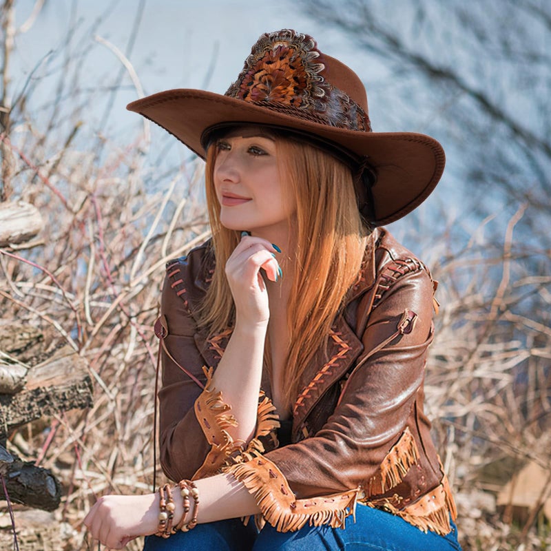 Meudid Feather Hat Band for Men Women - 100% Natural Feather Cowboy Western Hat Bands with Adjustable Strap Rustic Modern Design Fits All Cowboy Western Hats - One Size - Image 5