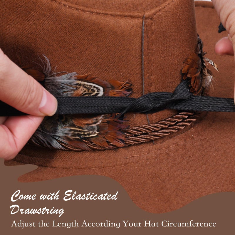 Meudid Feather Hat Band for Men Women - 100% Natural Feather Cowboy Western Hat Bands with Adjustable Strap Rustic Modern Design Fits All Cowboy Western Hats - One Size - Image 3
