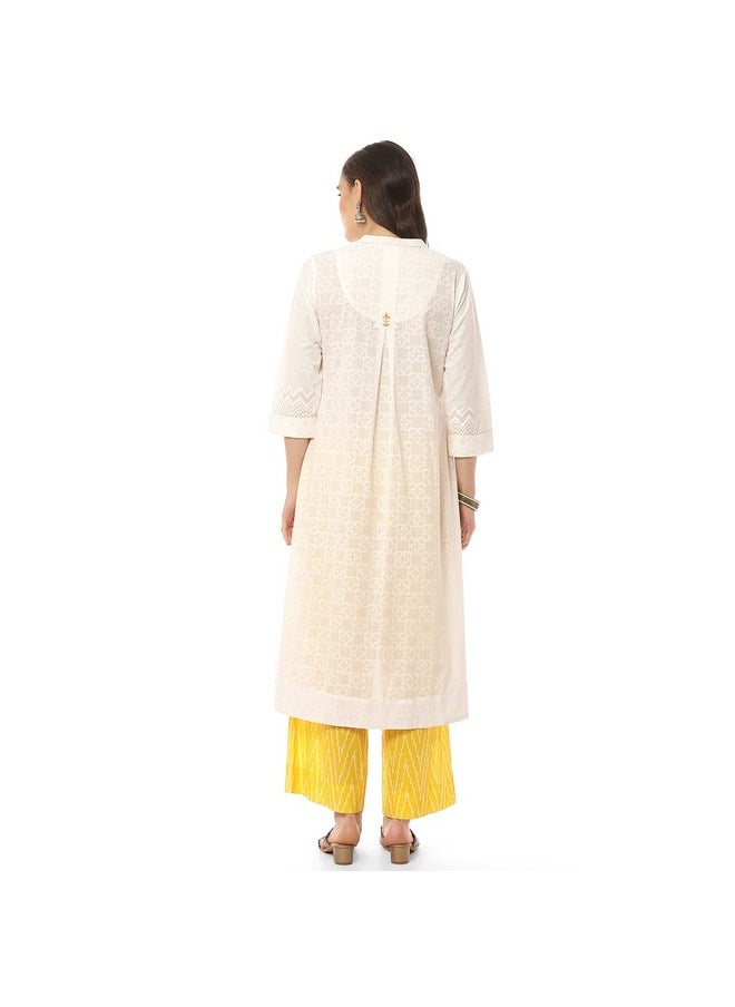 Biba - BIBA Women Cotton Printed Narrow Salwar Kurta Dupatta(Skd8053_White/Yellow_38) - Image 1