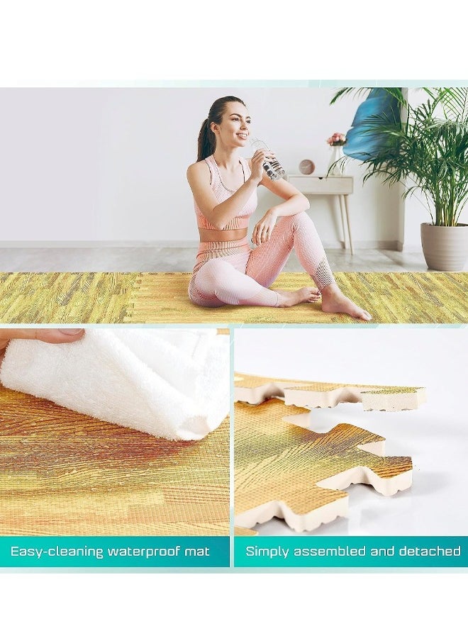 Generic - Wood Grain Mats Foam Tiles Interlocking Foam Floor Mats Interlocking Exercise Foam Mats with Border – Interlocking Floor Mats for Gym Equipment – Eva Interlocking Floor Tiles - Image 1