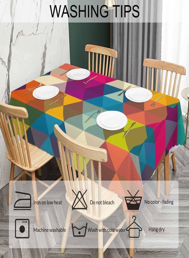 Beabes Geometric Mosaic Table Cloth Rectangle Table 52"X70", Rainbow Triangles Mosaic Pattern Wipeable Table Cover for Dinner Kitchen, Outdoor Tablecloth for Party Banquets Weddings - Image 5