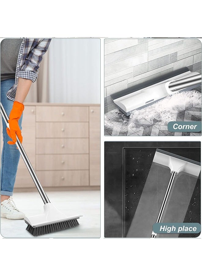meayul - Cleaning Brush with Long Handle, Long Handle Floor Scrubbing Brush with Squeegee, 2 in 1 Long Handle Floor Scrubbing Brush with Stiff Brush Bristles Can be hung, Shower Scrubber Kit with 108cm Extendable Handle for Bathroom, Kitchen, Deck, Tub and Tile - Image 1