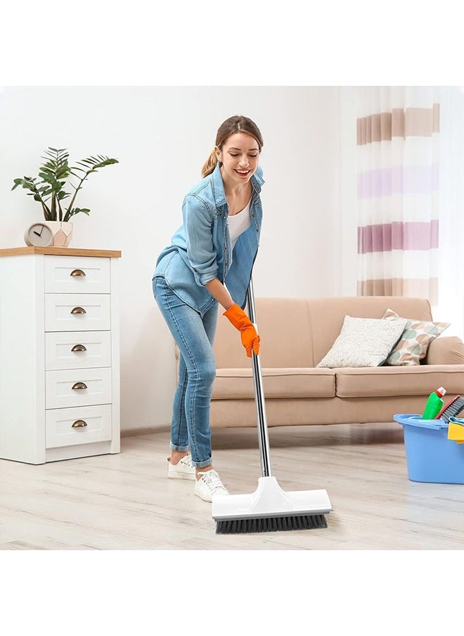 meayul - Cleaning Brush with Long Handle, Long Handle Floor Scrubbing Brush with Squeegee, 2 in 1 Long Handle Floor Scrubbing Brush with Stiff Brush Bristles Can be hung, Shower Scrubber Kit with 108cm Extendable Handle for Bathroom, Kitchen, Deck, Tub and Tile - Image 1