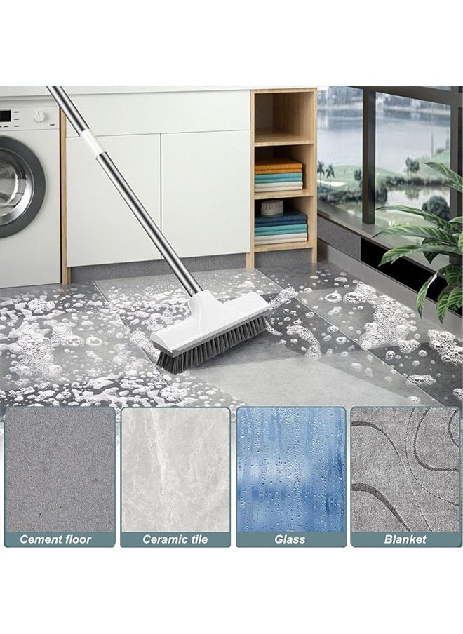 meayul - Cleaning Brush with Long Handle, Long Handle Floor Scrubbing Brush with Squeegee, 2 in 1 Long Handle Floor Scrubbing Brush with Stiff Brush Bristles Can be hung, Shower Scrubber Kit with 108cm Extendable Handle for Bathroom, Kitchen, Deck, Tub and Tile - Image 1