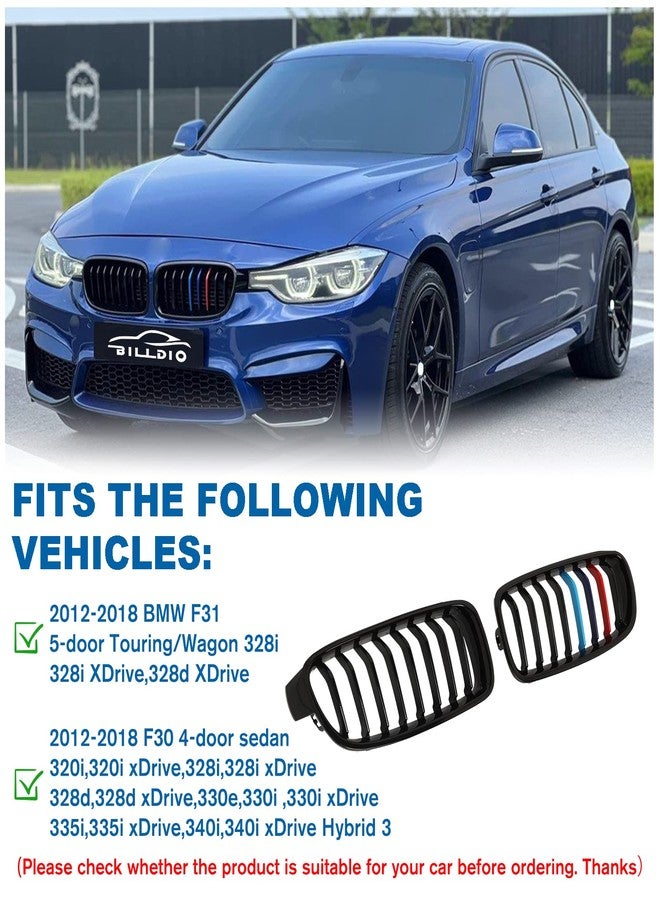 BILLDIO F30 Grille - Front Kidney Grill Color Grille Compatible With 2012-2018 BMW 3 series F30 F31 320i 328i 328d 330e 330i 335i 340i 328i,ABS Gloss Black Single Slat - Image 4