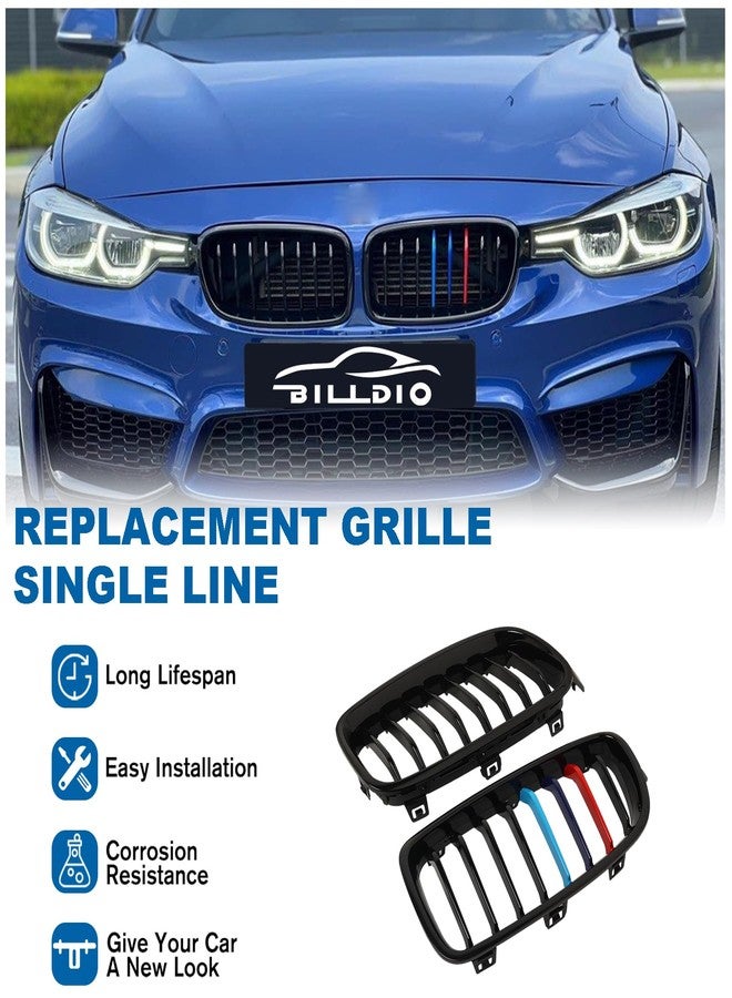 BILLDIO F30 Grille - Front Kidney Grill Color Grille Compatible With 2012-2018 BMW 3 series F30 F31 320i 328i 328d 330e 330i 335i 340i 328i,ABS Gloss Black Single Slat - Image 2