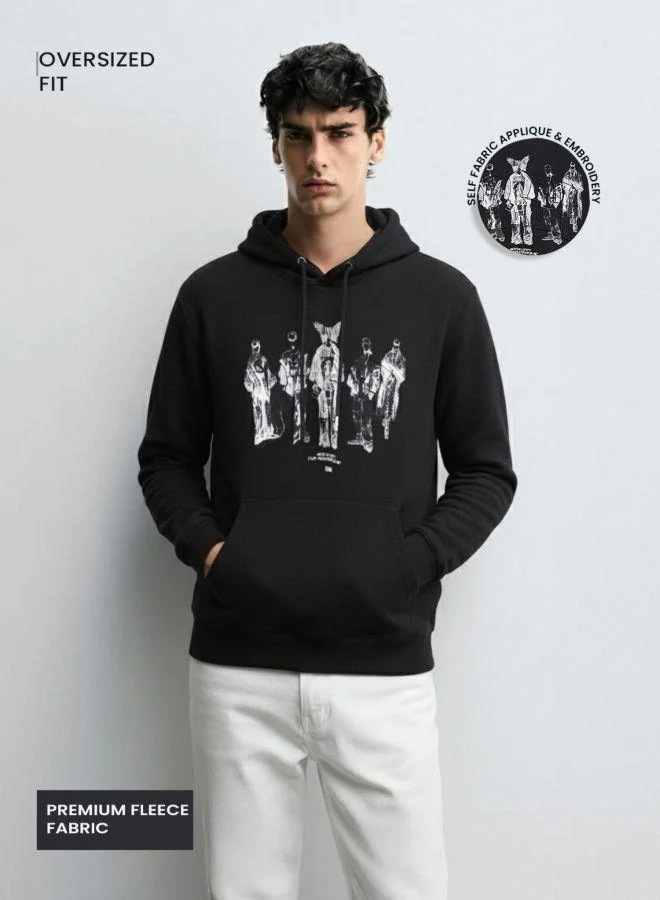 The Indian Garage Co Men Oversized Fit Embroidered Hooded Neck Full Sleeves Sweatshirt
