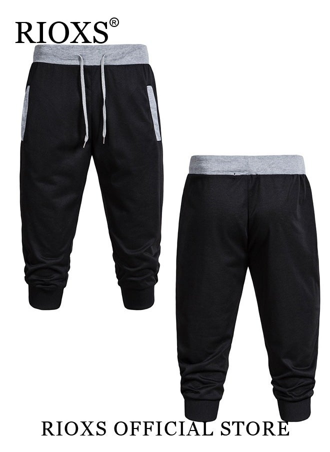 RIOXS Men's Pants,3/4 Joggers Knee Length Capri Pants,Elastic Waist Drawstring Shorts,Stretch Shorts With Pockets,Breathable Lightweight Gym Shorts For Training Running Workout  - Image 5