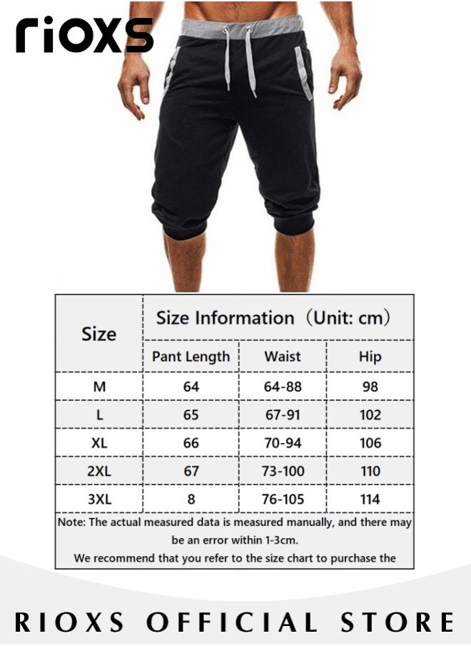 RIOXS Men's Pants,3/4 Joggers Knee Length Capri Pants,Elastic Waist Drawstring Shorts,Stretch Shorts With Pockets,Breathable Lightweight Gym Shorts For Training Running Workout  - Image 4