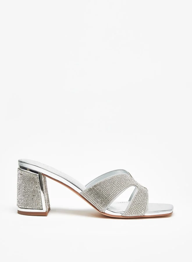 Celeste Womens Embellished SlipOn Sandals with Block Heels