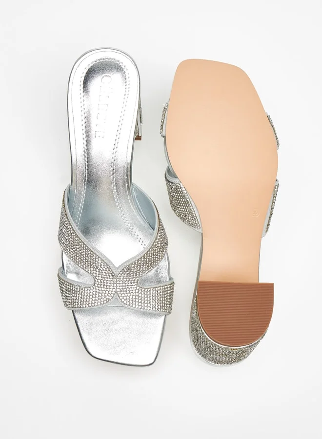 Celeste Womens Embellished SlipOn Sandals with Block Heels