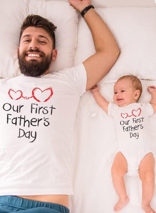 Tstars Tstars First Fathers Day Dad and Baby Matching Outfits Father Son Daughter Shirts Set Dad White Medium/Baby White 12M (6-12M) - Image 3