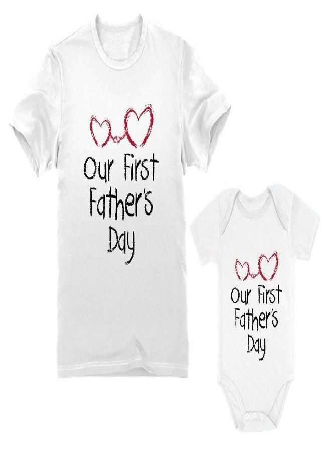 Tstars Tstars First Fathers Day Dad and Baby Matching Outfits Father Son Daughter Shirts Set Dad White Medium/Baby White 12M (6-12M) - Image 1