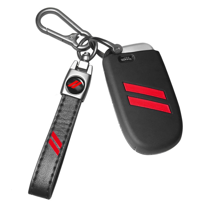 YOSRTER Key Fob Cover with Keychain for Dodge Charger Durango Challenger Journey Dart Remote Control Key Fob Protect Shell Key Holder for Dodge Accessories (Red Trim) - Image 1