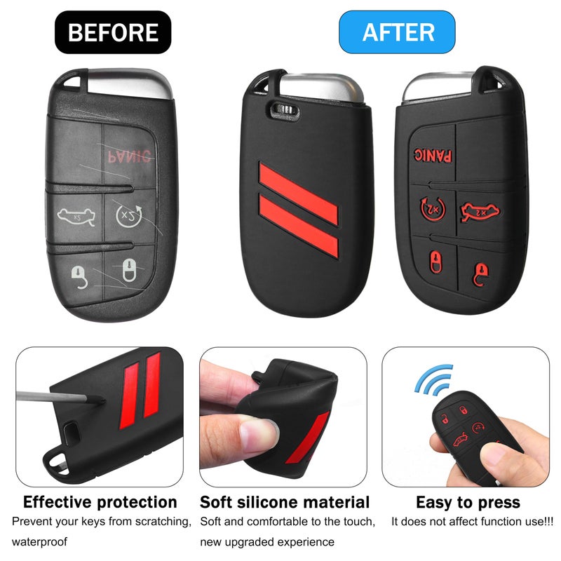 YOSRTER Key Fob Cover with Keychain for Dodge Charger Durango Challenger Journey Dart Remote Control Key Fob Protect Shell Key Holder for Dodge Accessories (Red Trim) - Image 3