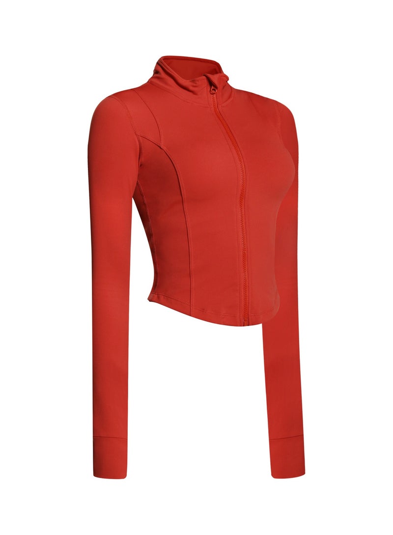2024 Autumn Winter Zip Fitness Jacket Womens Tight Sports Top Quick-Dry Yoga Long SleeveCrimson Crimson
