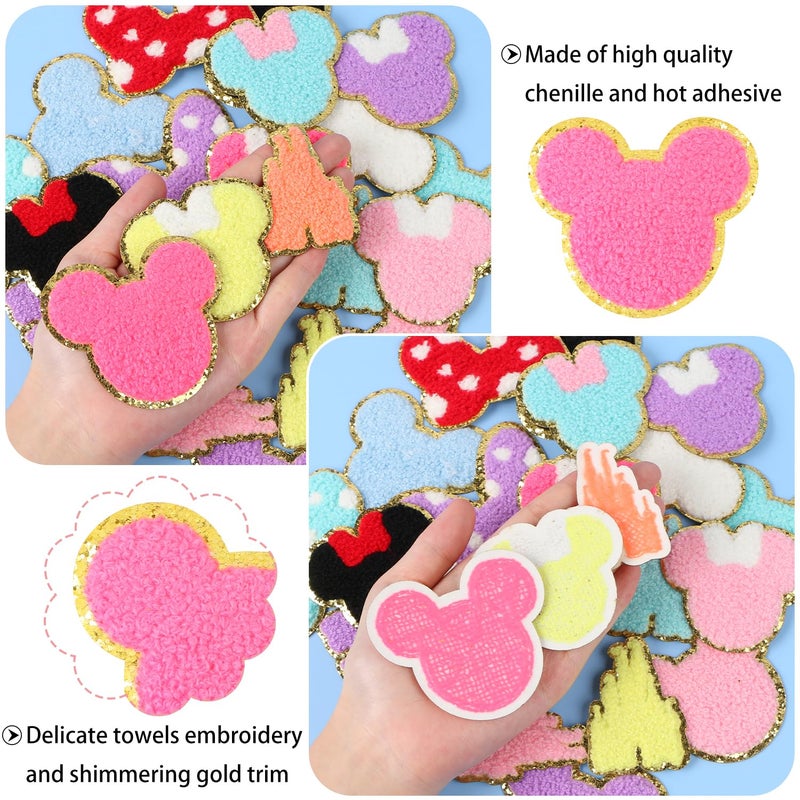 CCOZN 20 PCS Chenille Iron on Patches, CCOZN Colorful Chenille Castle Bowknot Bear Embroidered Patches Sew On Embroidered Applique DIY Accessory for Clothing Hats Jackets Backpack Pants - Image 4