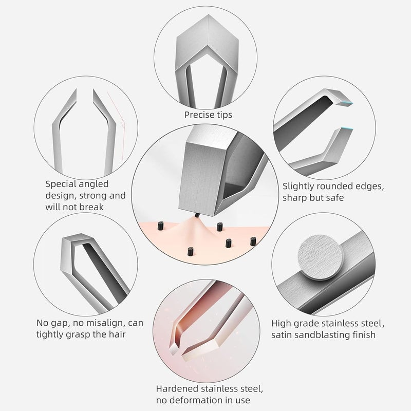 Ausomtek Beard Tweezers, White Hair Plucking Tweezers, Stainless Steel, Fine Hair Removal Tweezers, Eyebrows Shaping Tool, 5mm Tip, Clear Box 1Pack - Image 4