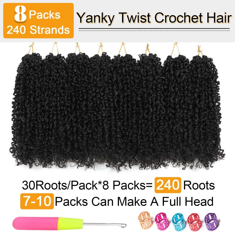 Aksice Pre-looped Yanky Twist Crochet Hair 10 Inch 8 Packs Bohemian Passion Twist Spring Mini Twist Crochet Hair for Black Women Boho Crochet Braids Synthetic (1B#) - Image 4