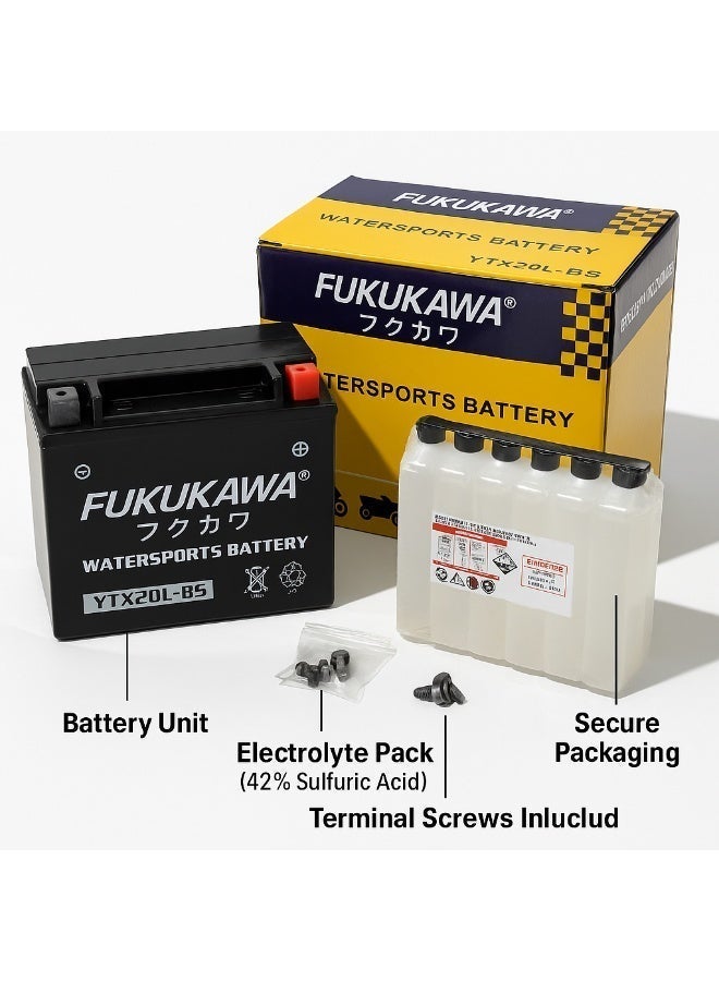 FUKUKAWA YTX20L-BS 12V 20Ah Lead Acid Motorcycle & Jet Ski Battery, 270 CCA Refillable Fresh Pack for ATV, UTV, Snowmobile & Marine Use - Image 4