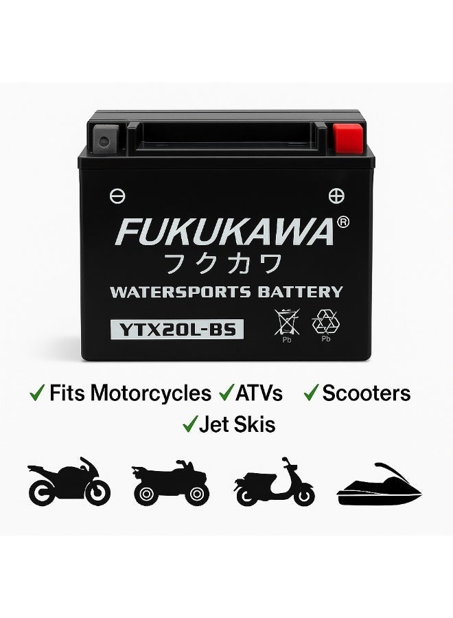 FUKUKAWA YTX20L-BS 12V 20Ah Lead Acid Motorcycle & Jet Ski Battery, 270 CCA Refillable Fresh Pack for ATV, UTV, Snowmobile & Marine Use - Image 3