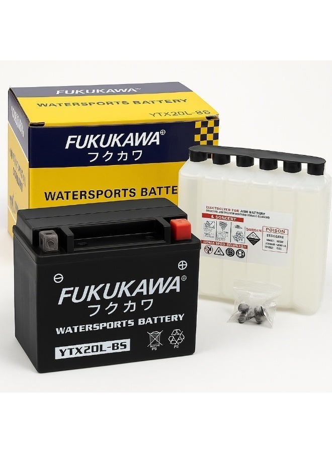FUKUKAWA YTX20L-BS 12V 20Ah Lead Acid Motorcycle & Jet Ski Battery, 270 CCA Refillable Fresh Pack for ATV, UTV, Snowmobile & Marine Use - Image 1