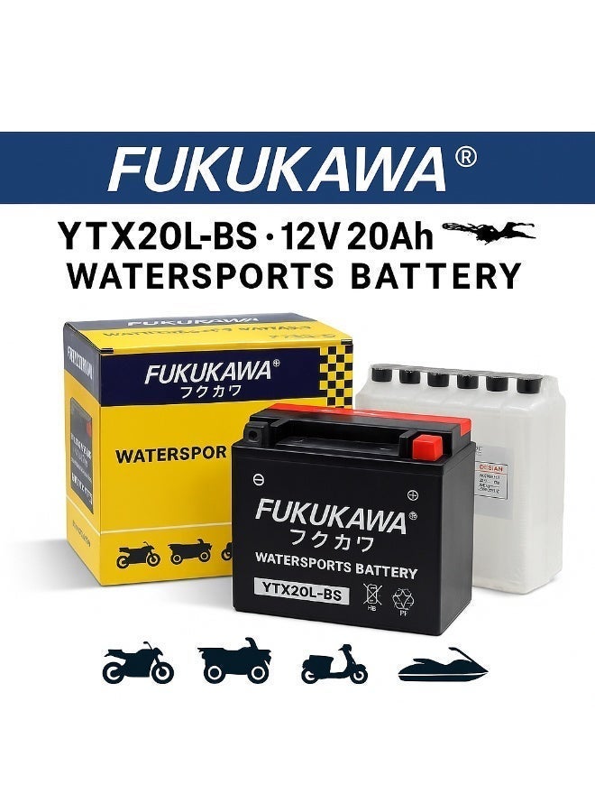 FUKUKAWA YTX20L-BS 12V 20Ah Lead Acid Motorcycle & Jet Ski Battery, 270 CCA Refillable Fresh Pack for ATV, UTV, Snowmobile & Marine Use - Image 2