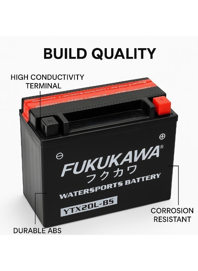 FUKUKAWA YTX20L-BS 12V 20Ah Lead Acid Motorcycle & Jet Ski Battery, 270 CCA Refillable Fresh Pack for ATV, UTV, Snowmobile & Marine Use - Image 5