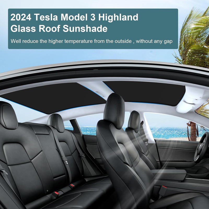 KUNIST Roof Sunshades for Tesla Model 3 2025, Upgraded Sunroof Shade Sunshade Roof Sun Shade for 2024-2025 New Tesla Model 3 Highland Accessories(Ice Black)_12Pcs Clips - Image 3