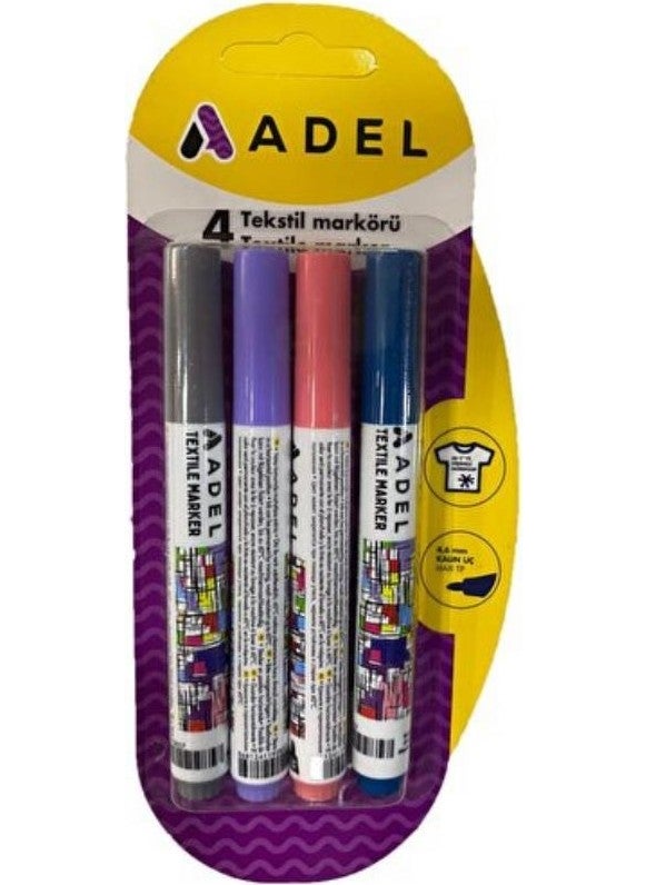 Adel Textile Fabric Pen Marker 4 Pack Felt Tip Pen Textile Marker 4 Color Pack  - Image 2
