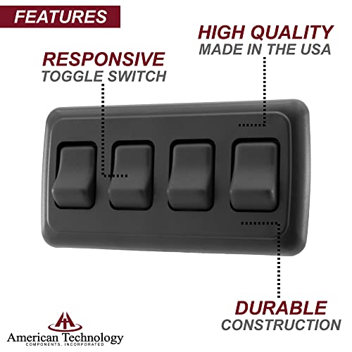 American Technology Components Quad SPST On-Off Switch with Bezel, 12-Volt, for RV, Trailer, Camper (Black) - Image 3