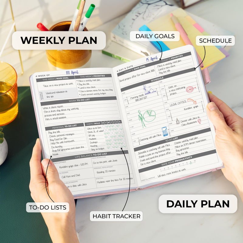 Clever Fox Daily Planner â€“ Undated Planning Notebook with Hourly Schedule & To-Do List â€“ Personal Day Task & Work Organizer, 6 Months (Rose Gold) - Image 3