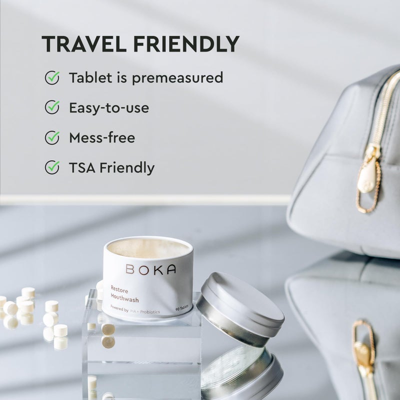 Boka Travel Size Mouthwash Tablets - Hydroxyapatite, Fluoride Free & Alcohol Free - Chewable Tablets to Freshen Breath, Kill Odor Quickly - (90 Pcs, Mint) - Image 4