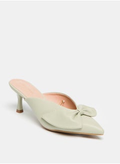 Bow Accent Slip On Mules with Kitten Heels