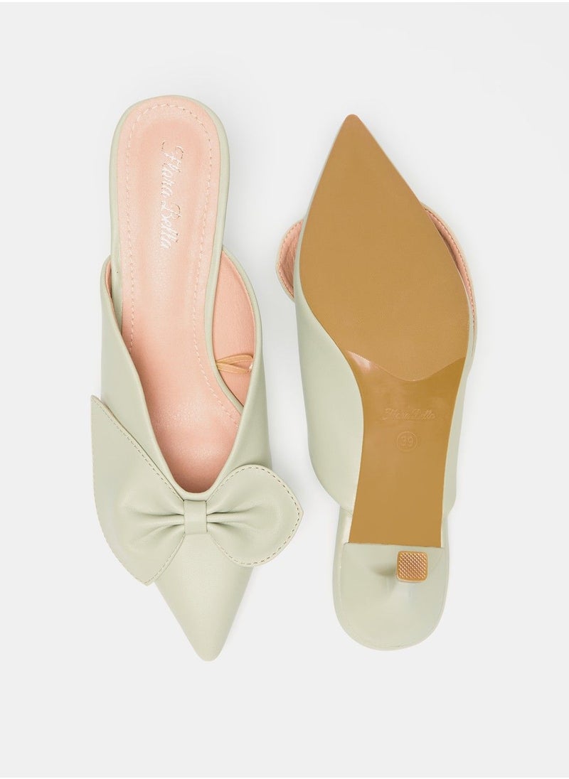 Flora Bella - Bow Accent Slip On Mules with Kitten Heels - Image 1