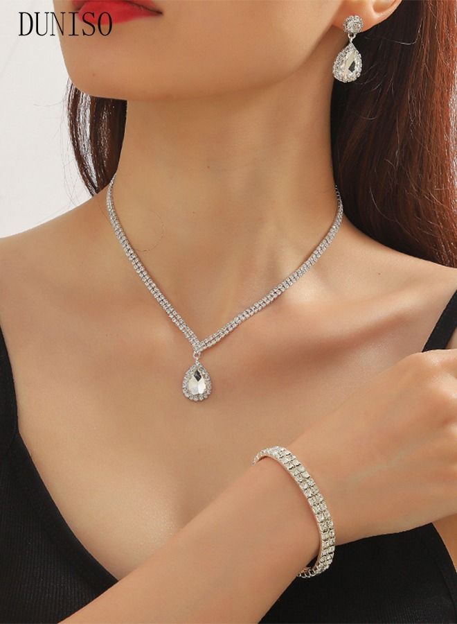 DUNISO 4Pcs Clutch Bag Rhinestone Jewelry Set with Necklace Earrings Bracelets Rhinestone Purse Bag Glitter Evening Bag Wedding Bridal Bridesmaid Costume Jewelry Set for Women and Girls Dress Accessories - Image 2