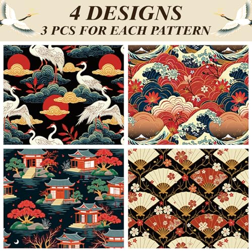 Pineraap 12 Sheets Japanese Wrapping Paper Traditional Japanese Themed Gift Wrap with Sakura, Cranes, Fans, Waves, and Temples Design Gift Packing Paper Anime Gift Wrap for Japan Lovers, 20"×28" - Image 2
