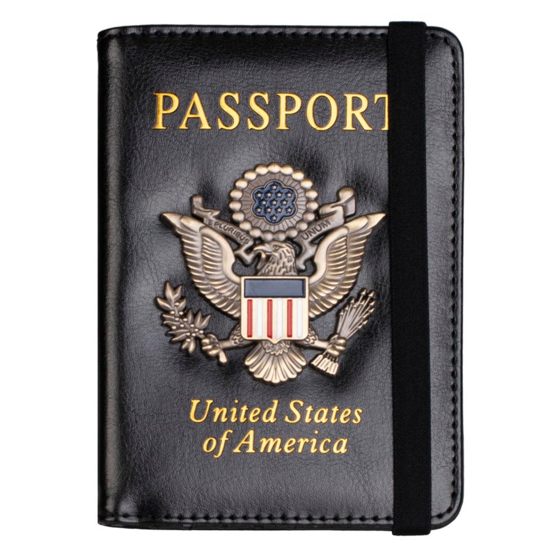 TOURSUIT RFID Blocking Passport Holder for Women Men, Leather Passport Travel Wallet with Metal 3D Metal Badge, Travel Document Holder Cover Accessories (Dark Blue) - Image 1