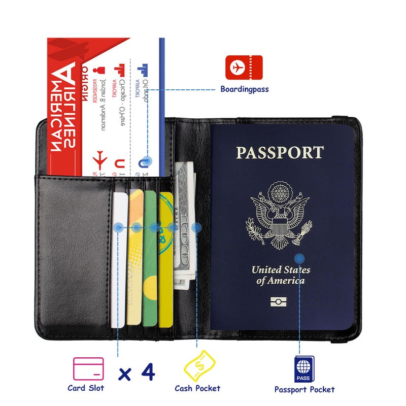 TOURSUIT RFID Blocking Passport Holder for Women Men, Leather Passport Travel Wallet with Metal 3D Metal Badge, Travel Document Holder Cover Accessories (Dark Blue) - Image 2